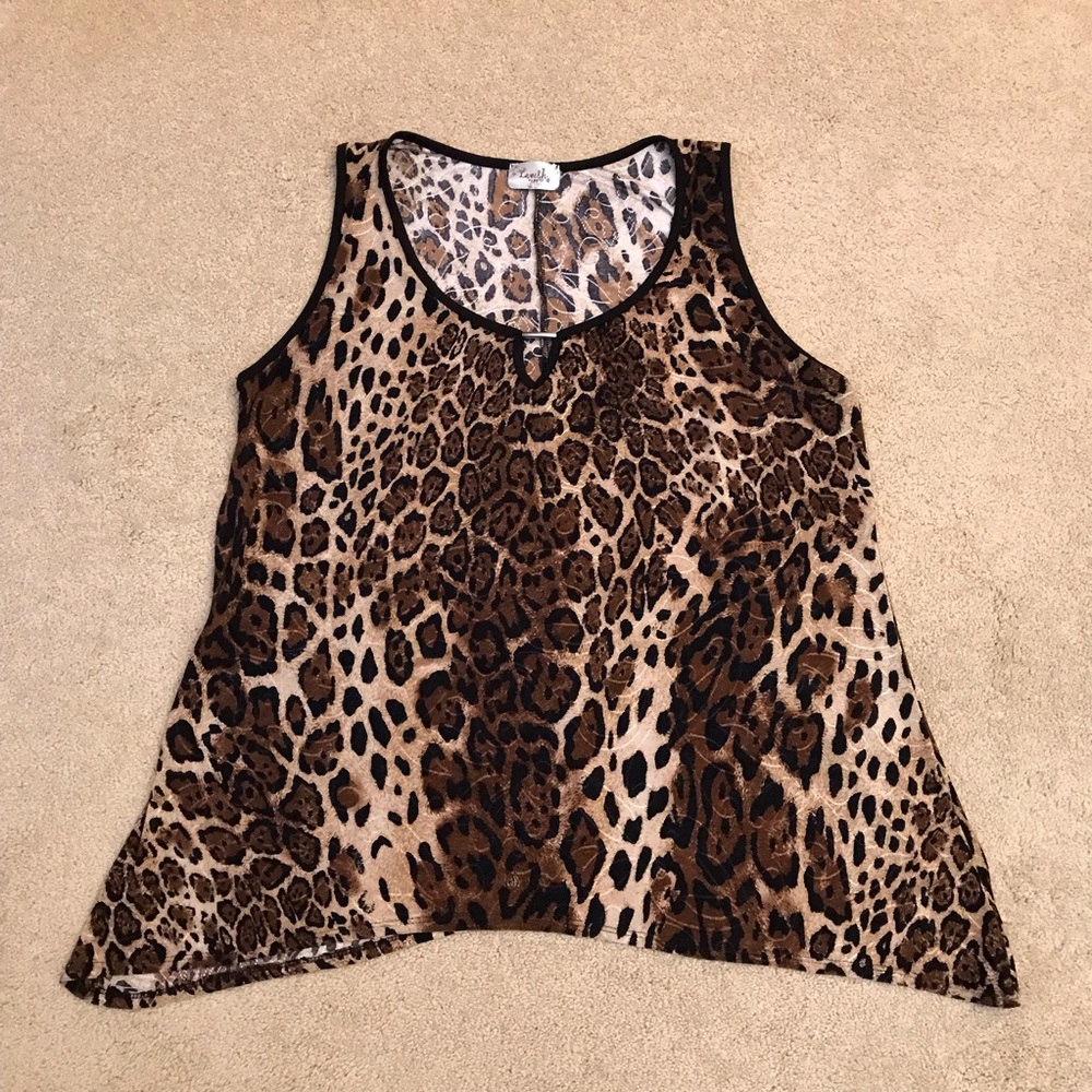 Lavish Cheetah Leopard Print Sleeveless Tank Top Size 1X Brown Black Festival